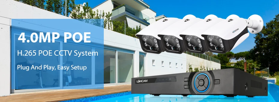 LOXCAM H.265+ система камеры безопасности 5MP POE NVR комплект 4MP аудио запись уличная Антивандальная POE ip-камера комплект видеонаблюдения