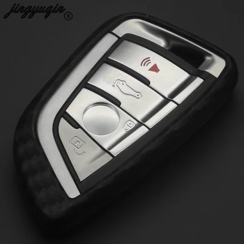 

jingyuqin Carbon Silicone Car Remote Key Fob Cover Case For BMW X1 X5 F15 X6 F16 1 2 5 7 Series 2016 2017 2018 Protective shell