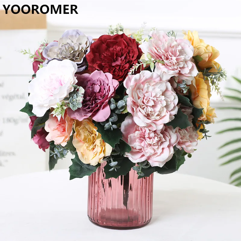 YOOROMER 5 пионов украшение для букета искусственное цветов семейное свадьбы дня