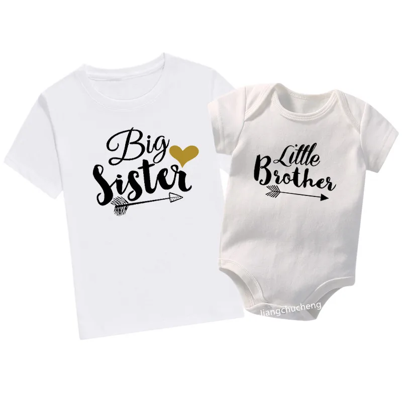 Family Matching Outfits Brother Sister Summer Tshirt Baby Boys Romper Little Boy Bodysuit Big Sister T-shirt Summer Kid Top Tees 3