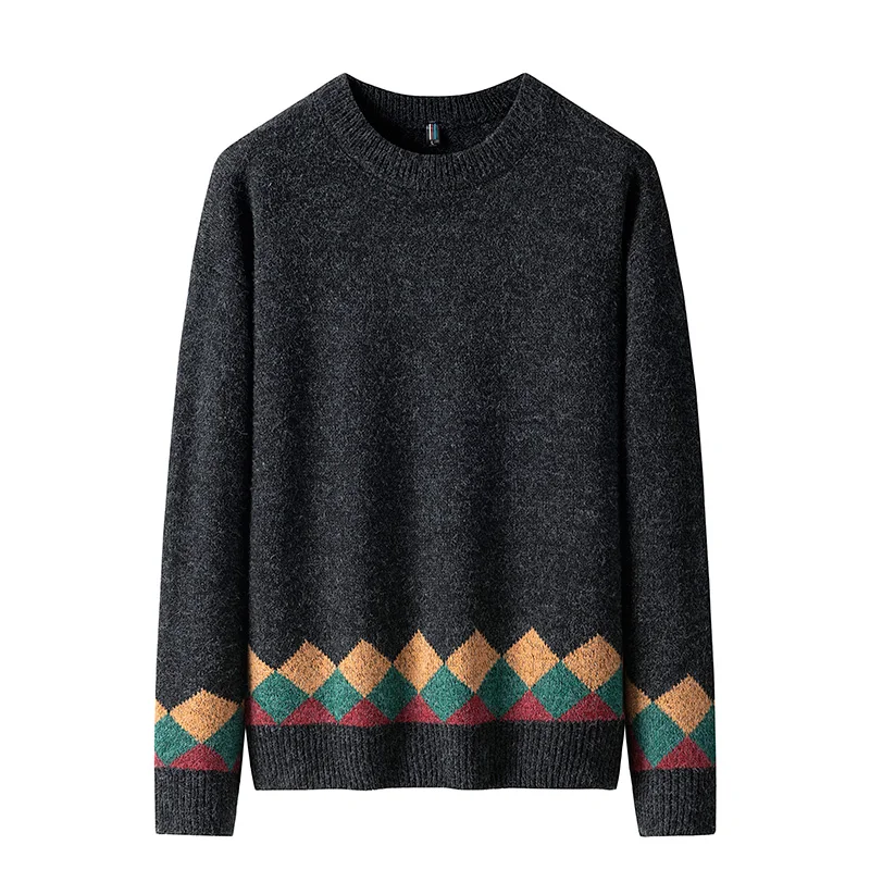 Sweater Men Casual O-Neck Men's Pullover Autumn Winter Mens Sweaters for Christmas Pullover Men Purple Black Pullover Men