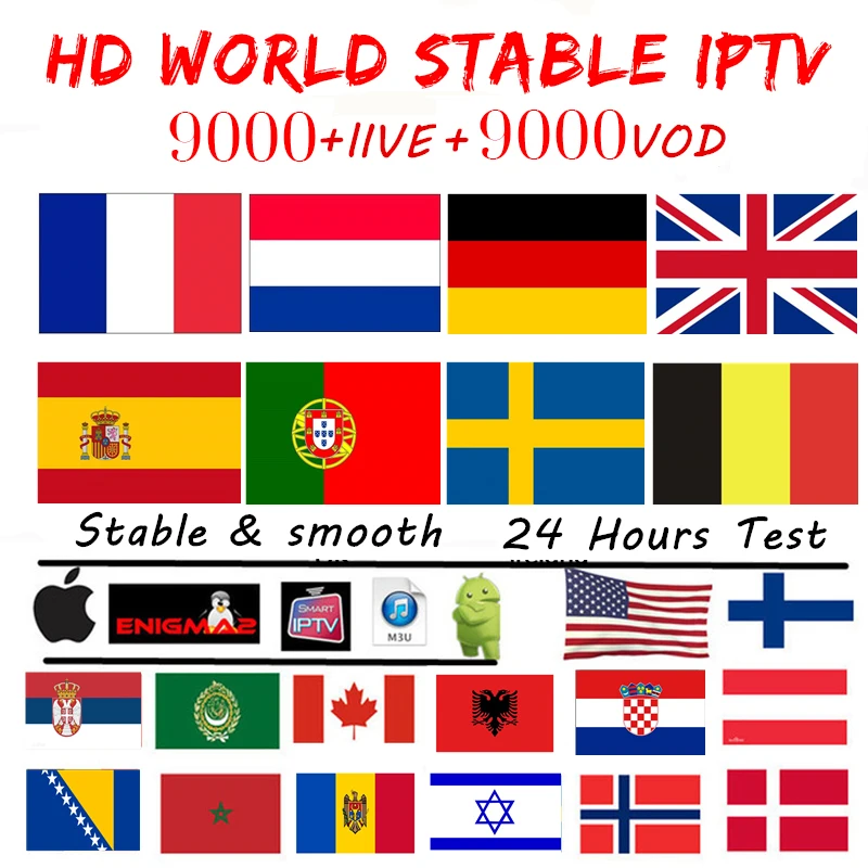 

World HD IPTV Subscription for World Europe Arabic Asian USA Nordic Germany Dutch French Spain Sweden Adult Smart tv M3U IPTV