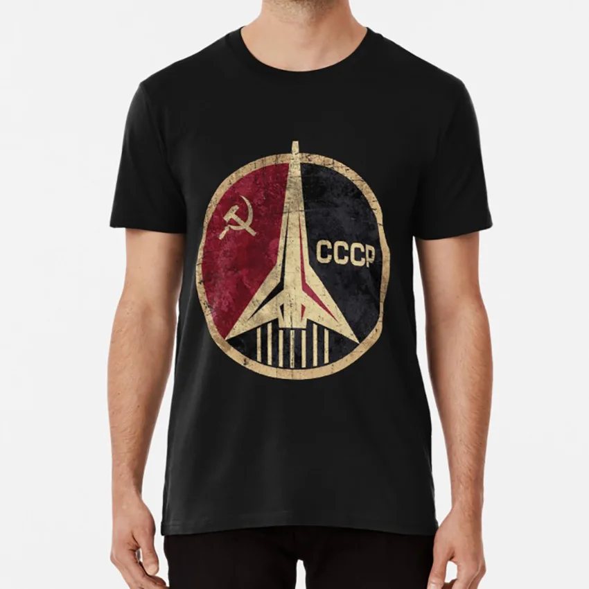 Russian Space Program T Shirt Cccp And Ussr Soviet Emblem Rocket Sickle Hammer Badge Vostok | Мужская одежда