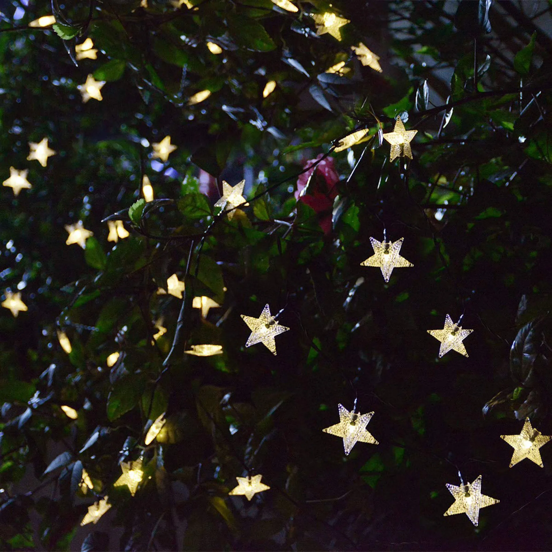 Светодиодный светильник на солнечной батарее, наружное украшение для двора, Рождественский светодиодный светильник с пятиконечной звездой