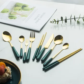 

4pcs Dinner Set Cutlery Ceramic Handle Stainless Steel Tableware Set Prevent Heat Conduction Knife Fork Spoon Dinnerware Set