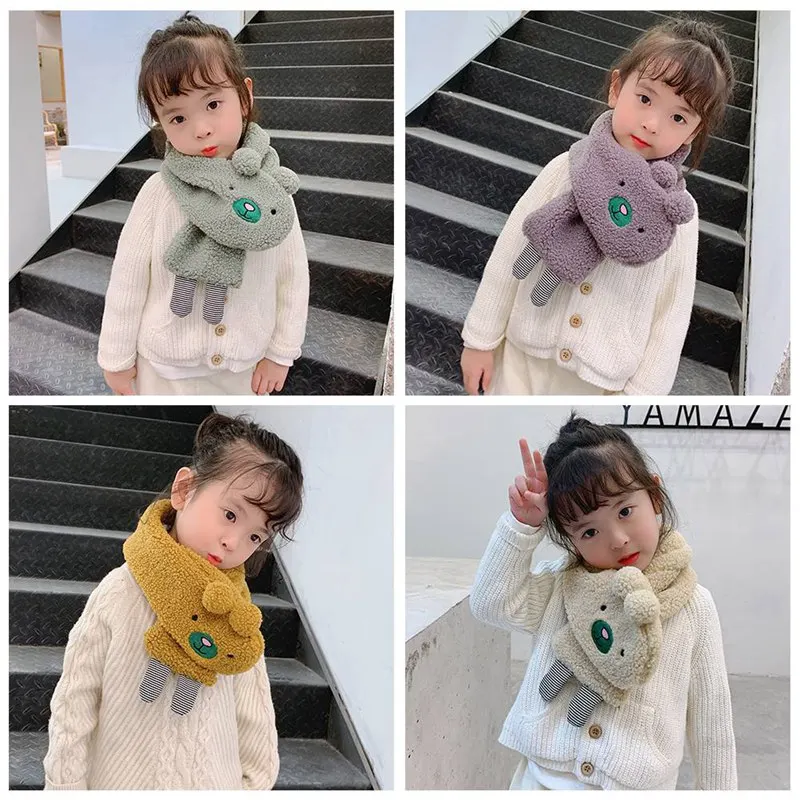 Детский зимний шарф для девочек, имитация овечьей шерсти, теплый плюшевый шарф, милые модные мягкие эластичные милые шарфы с рисунком животных