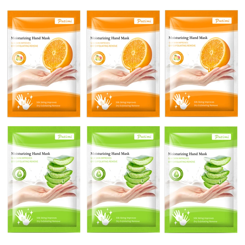 

Putimi 6Pair Hand Mask Gloves Anti-Aging Moisturizing Aloe Extract Hand Mask Exfoliating Whitening Hand Spa Gloves Skin Care