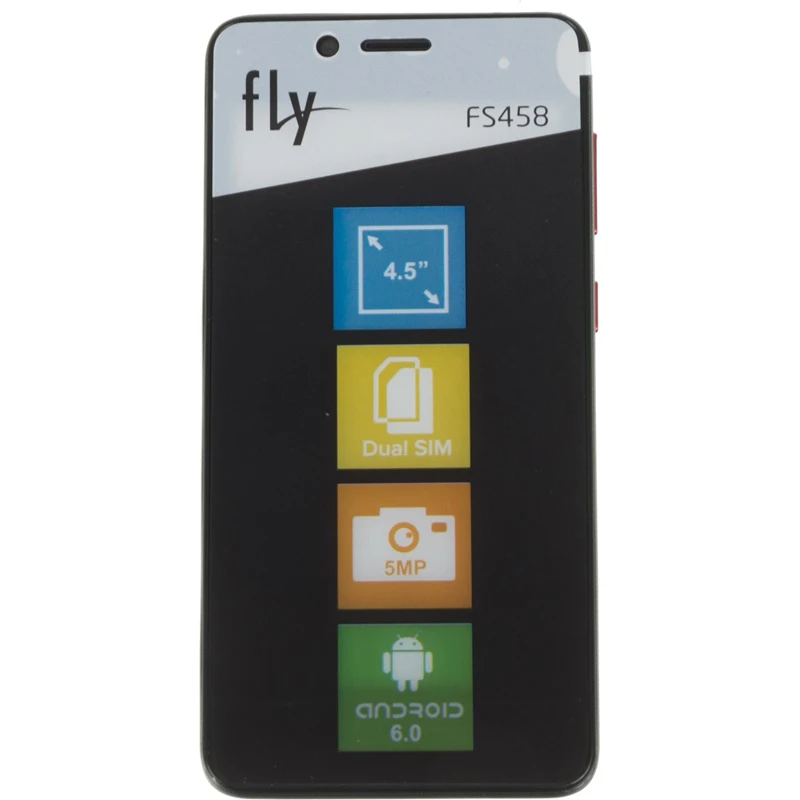 Смартфон Fly Stratus 7 FS458 8Gb 512Mb черный 3G 2Sim 4.5" TN 480x854 And6.0 5Mpix 802.11bgn GPS