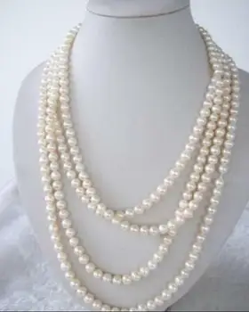

Genuine AAA 7-8MM 100 INCH WHITE FRESHWATER REAL PEARL NECKLACE