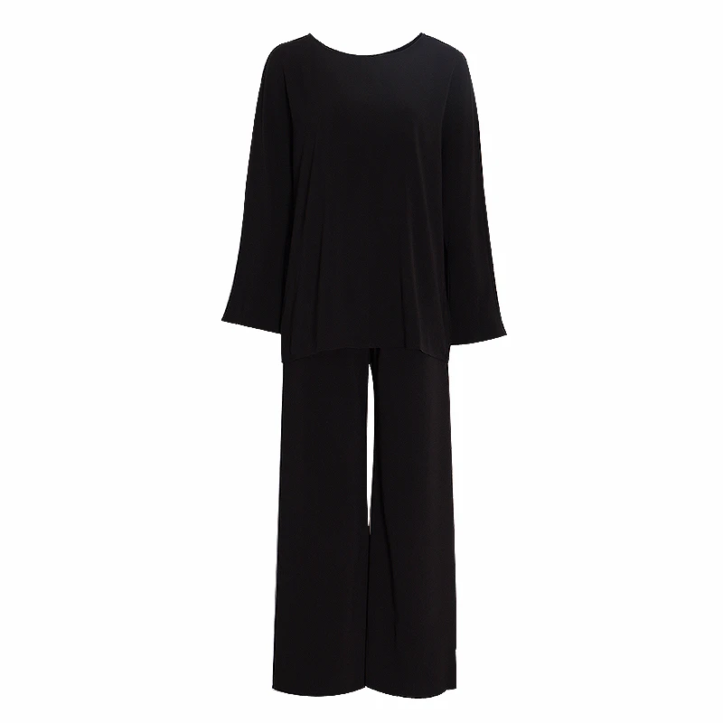TWOTWINSTYLE Solid Casual Women Two Piece Set O Neck Long Sleeve High Waist Wide Leg Pants Female Suits 2020 Fashion Autumn New
