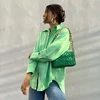 Green shirt blouse for women Summer Lapel Asymmetrical Hem Poplin Shirt Single-breasted Midi Top Casual  1
