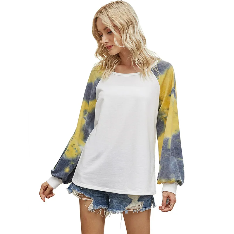 

long sleeve autumn women shirts 2020 streetwear tie-dye printed t shirt women Tops round neck graphic tees women