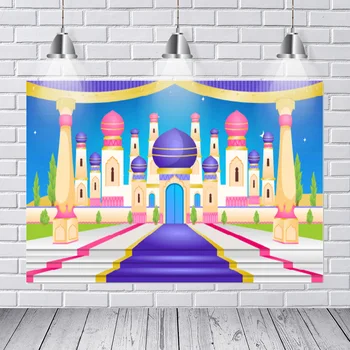 

Arabian Aladdin Party Supplies Palace Castle Desert Sand Entrance Backgrounds Vinyl Cloth Computer Print Children Kids Backdrops