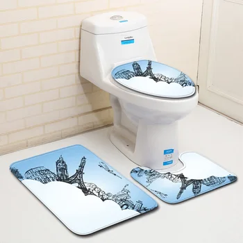 

Bathroom Mat 3 Piece Toilet Set Foot Pad Home Anti-skid Absorbent Bathroom Carpet Toilet Flannel Rugs Seat