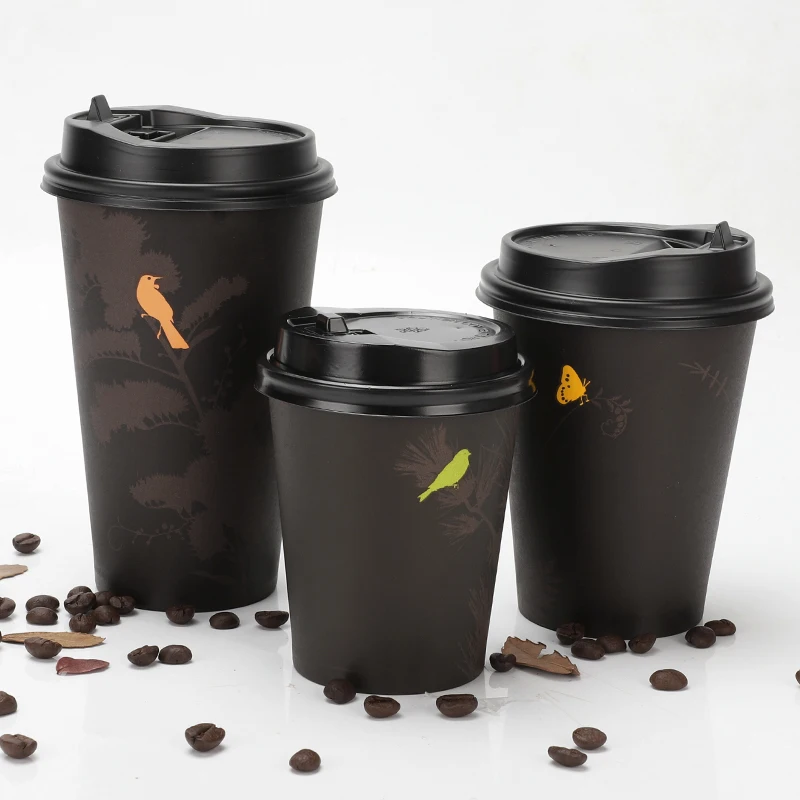 

50pcs High quality creative party favor disposable tea cup coffee paper cup hot and cold drink takeaway packaging cups with lid