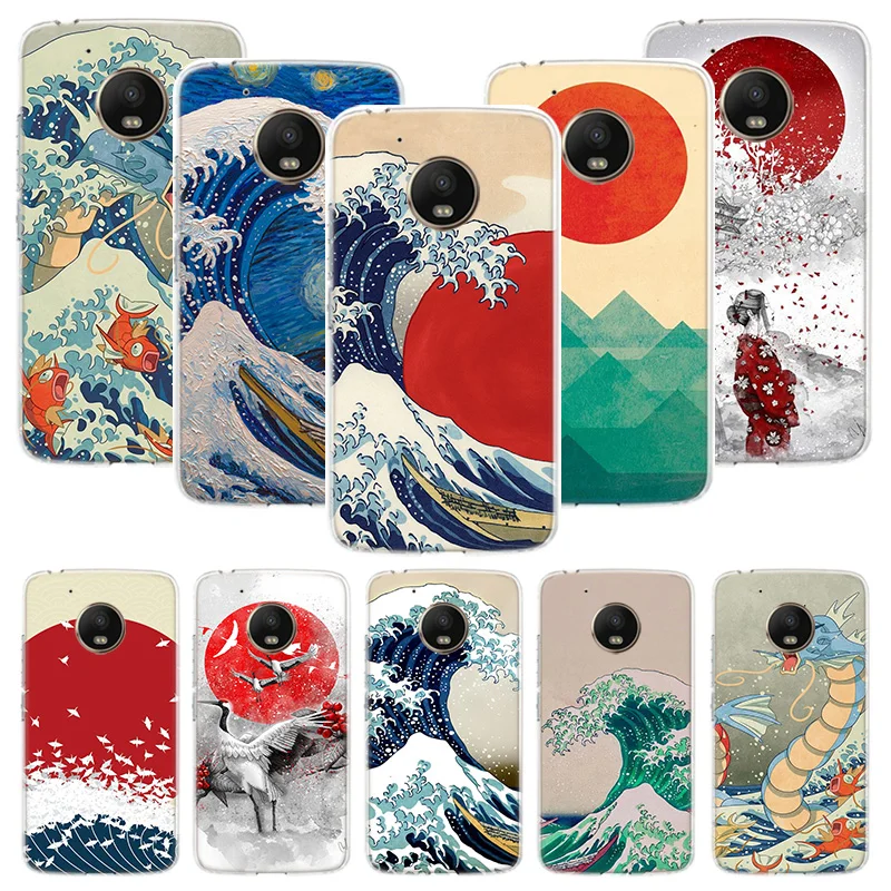 Волнистый Искусство Японский зеленый Illust чехол для телефона Motorola Moto G9 G8 G7 G6 G5 E6 E5