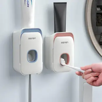

1 Set Of Wall-mounted Toothbrush Storage Rack Automatic Toothpaste Dispenser Toothbrush Holder Storage Box Bathroom Y6YTXC1