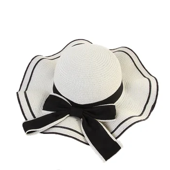 

Ladies Casual Wild Striped Bow Straw Hat Small Fresh Leisure Outdoor Tourism Sun Hat Beach Straw Hat Easy To Carry And Fold