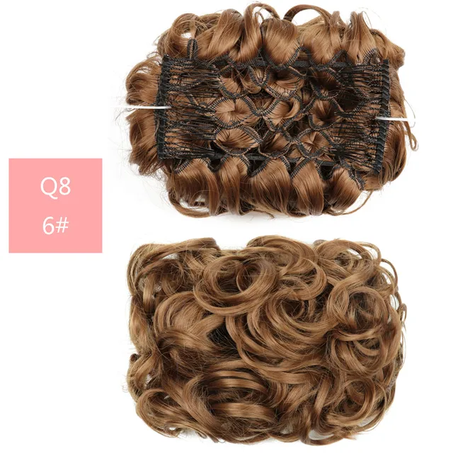 Synthetic Curly Elastic Band Chignon Plastic Comb Clips in Hair Extension Hair Bun Updo Cover Hairpieces Hair Accessories Q8 6