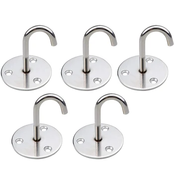 

NEW-5-Piece Wall-Mounted Ceiling Hook Stainless Steel Round Base Ceiling Hook for Hanging Plant Baskets