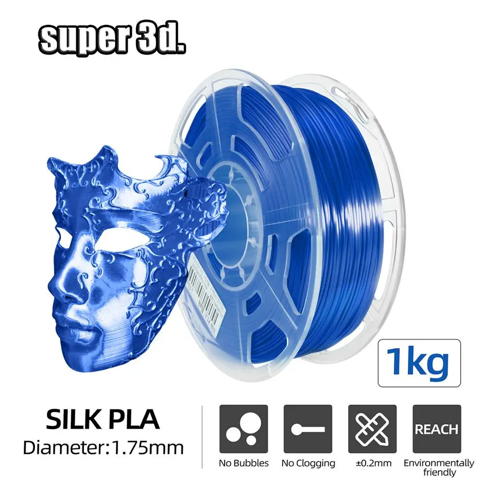 Filamento de seda PLA para impresora 3d, materiales de impresión de arte, textura de seda, alta dureza, plata brillante, 1,75mm, 1kg