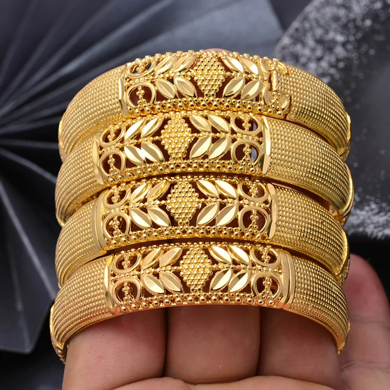 

4pcs/lot Dubai Gold Color Bangles For Women/Girl Middle Eastern Arab/Dubai Copper Can Open Bracelets Jewelry Gifts Mama