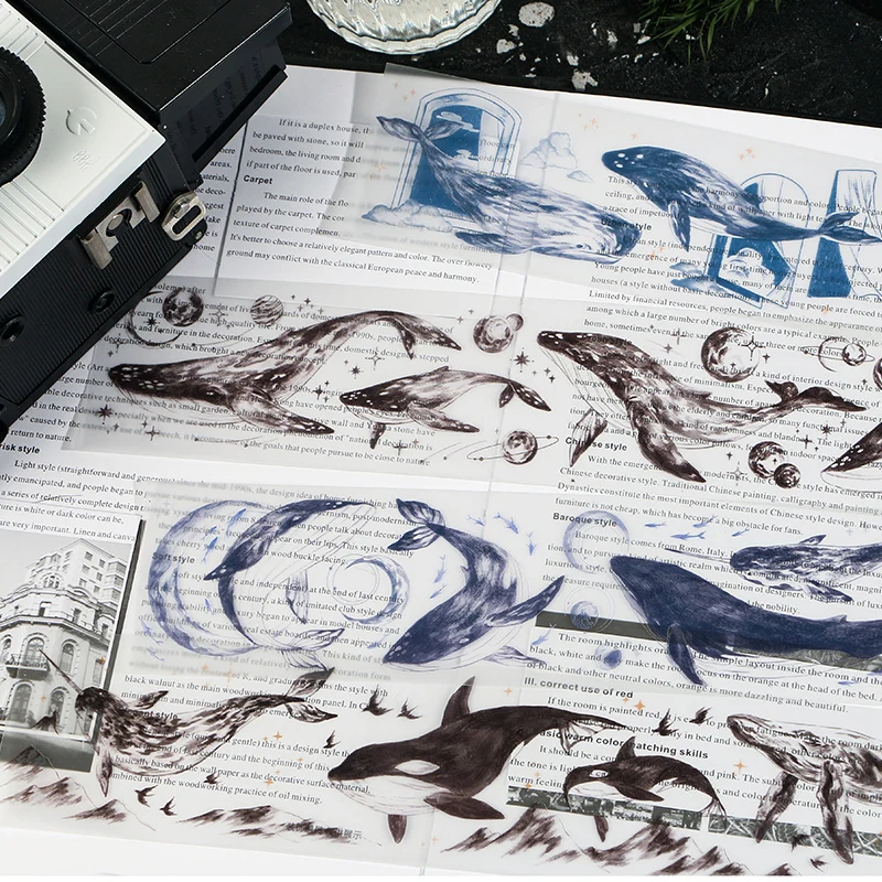 

Ocean Whale Paper Tape PTE Transparent Material Diary Album Scrapbook Decoration Children Stationery Sticker