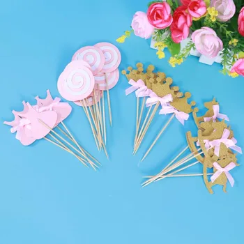 

27 Pcs Pink Princess Themed Cupcake Toppers Birthday Party Cake Picks Food Decoration Supplies for Birthday Party(Crown/Lollipop