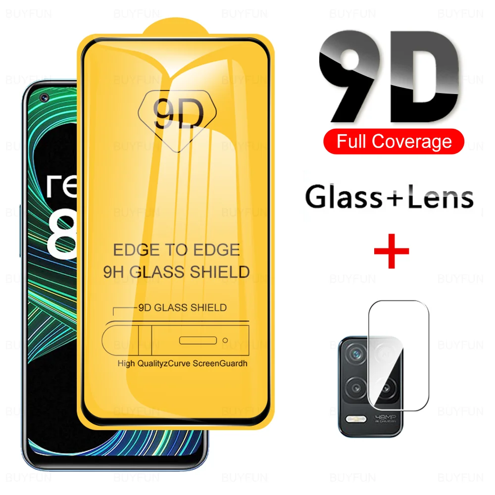 Закаленное стекло 9D 2 в 1 для Oppo Realme 8 Pro 5G 4G Защитное фотоаппарата полная защита