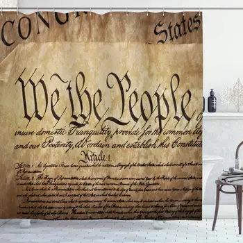 

United States Shower Curtain Vintage Constitution Text of America National Glory 4th of July Image Bathroom Decor Set with Hooks