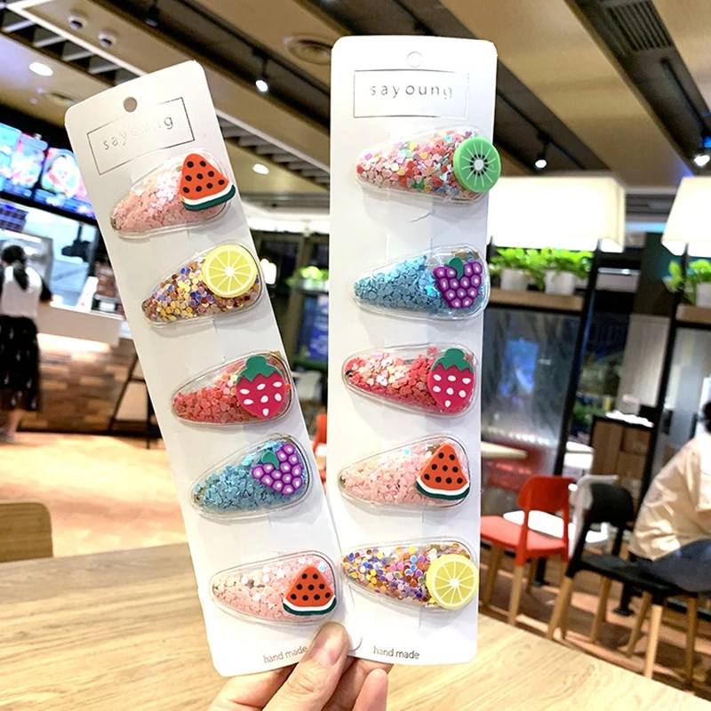 

Headbands for Girls 5 Pack Korean Color Quicksand Transparent Children Fruit Hairpin PVC Side Clip Baby Chuck Hair Accessories