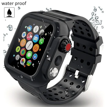 

Waterproof Case with Silicone Strap Band for Apple Watch Phone 5 4 40mm 44mm Screen Protector Cover for iWatch 3 2 1 38mm 42mm