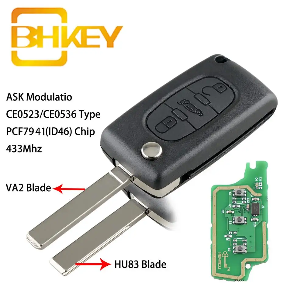 BHKEY для peugeot ключ 3 кнопки Автомобильный Дистанционный 207 307 407 208 308 408 607 до 2011 Smar