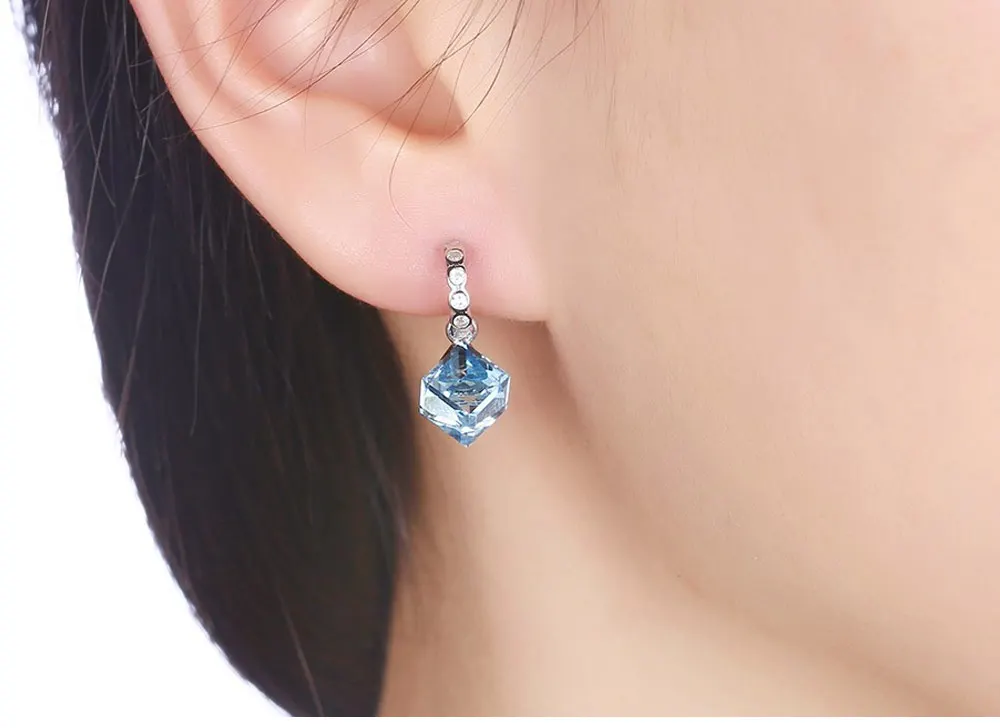 Square Crystal Stud Earrings Real 925 Sterling Silver Jewelry Romantic Earrings For Women Elegant Party Birthday Wedding (4)