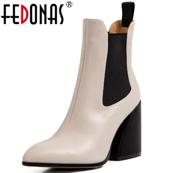

FEDONAS 2020 Women Fashion Winter Boots For Girl Genuine Leather High Heels Ankle Boots Fashion Quality Party Casual Shoes Woman