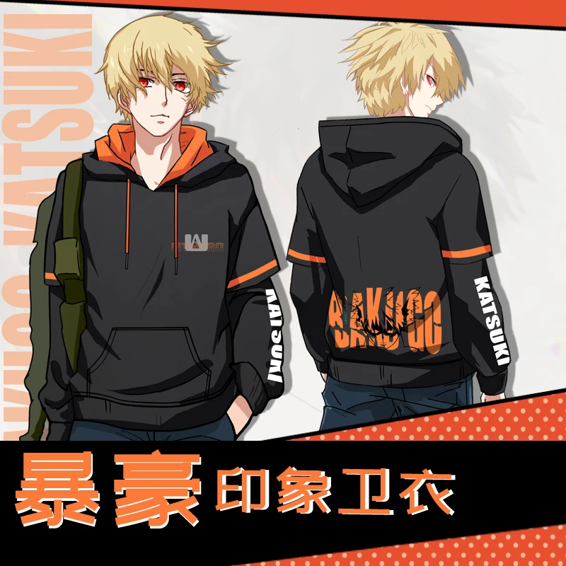 Anime My Hero Academia Katsuki Bakugo Cosplay Costume Women Men Cotton Hoodie Fake Two Piece