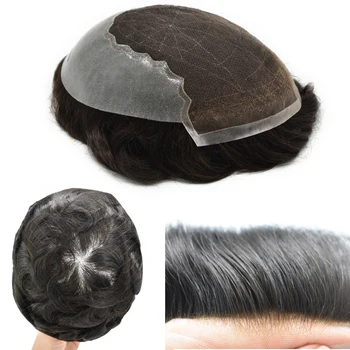 

Lace Toupee Human Hair piece for Black Men Wig Replacement System Hand-Tied Q6