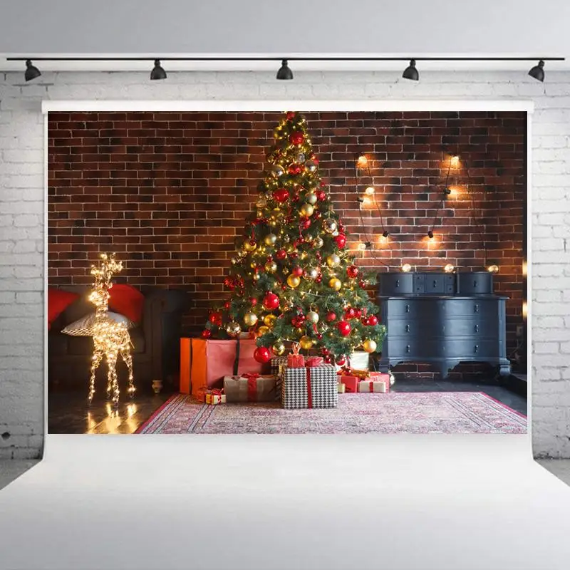 Christmas Style Photography Background Christmas Decoration Tree Retro Vintage Wooden Wall Fireplace Christmas Backdrops Prop - Color: SD 477