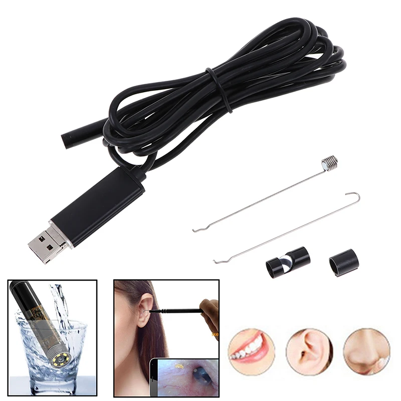 1Pcs 2m 7MM Lens 2 IN 1 Android/PC 720P HD Endoscope Tube Waterproof Snake Borescope USB Inspection Mini Camera With 6 LED
