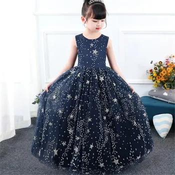 

Summer Star Princess Sequin Girl Dress Elegant Birthday Children Kid Clothes Long Evening Party Wedding Dress 5 -12 Year Costume