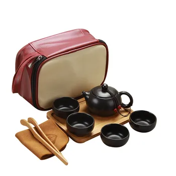 

Portable Ceramic Teacup Set Vintage Kungfu Tea Mug Pot Tray with Storage Bag for Travel HFing