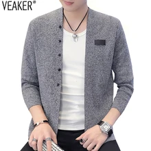 Осенний Мужской приталенный кардиган свитер мужской однотонный кардиган с длинными рукавами свитер Повседневная трикотажная верхняя одежда 3XL