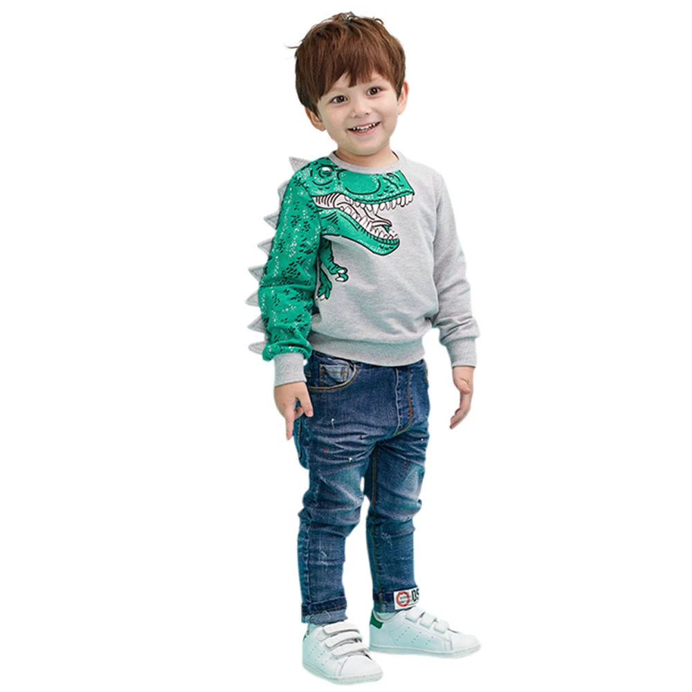 Детский костюм со свитером мягкий спортивный осенний свитер для мальчиков Детский комплект с длинными рукавами и рисунком динозавра, однотонные детские толстовки с героями мультфильмов