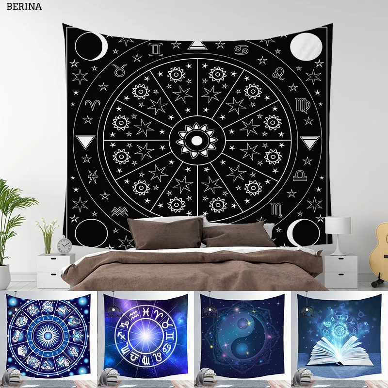 

Nordic Style Galaxy Tapestry Polyester Wall Hanging Starry Sky Astrology Pattern Psychedelic Witchcraft Supplies Boho Decor