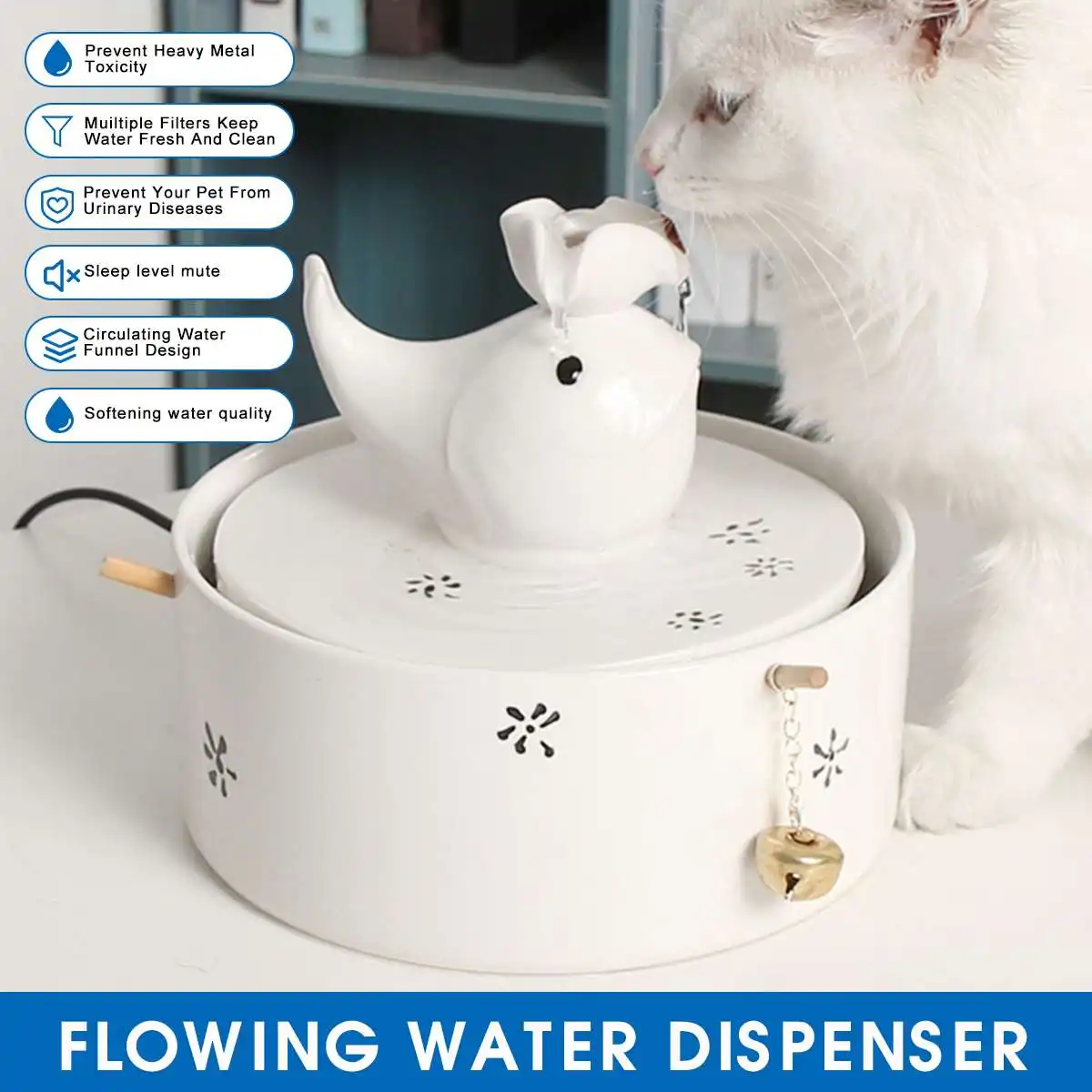 Cute Ceramic Automatic Pet Cat Water Fountain Drinking Dispenser Electric Dog Drinking Fountain Dog Cat Feeder Drinking Bowl