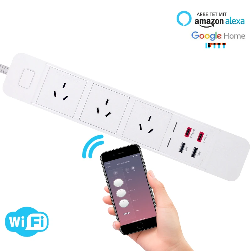 WiFi умная розетка удлинитель с USB тип c защитой от перенапряжения интеллектуальная