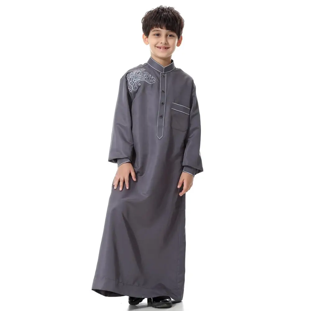 Teenager Boy Arabic Robe Baby Long Sleeve Emboridery Saudi Arabia Muslim Islamic Clothing Men Thobe Ramadan Costumes Kaftan