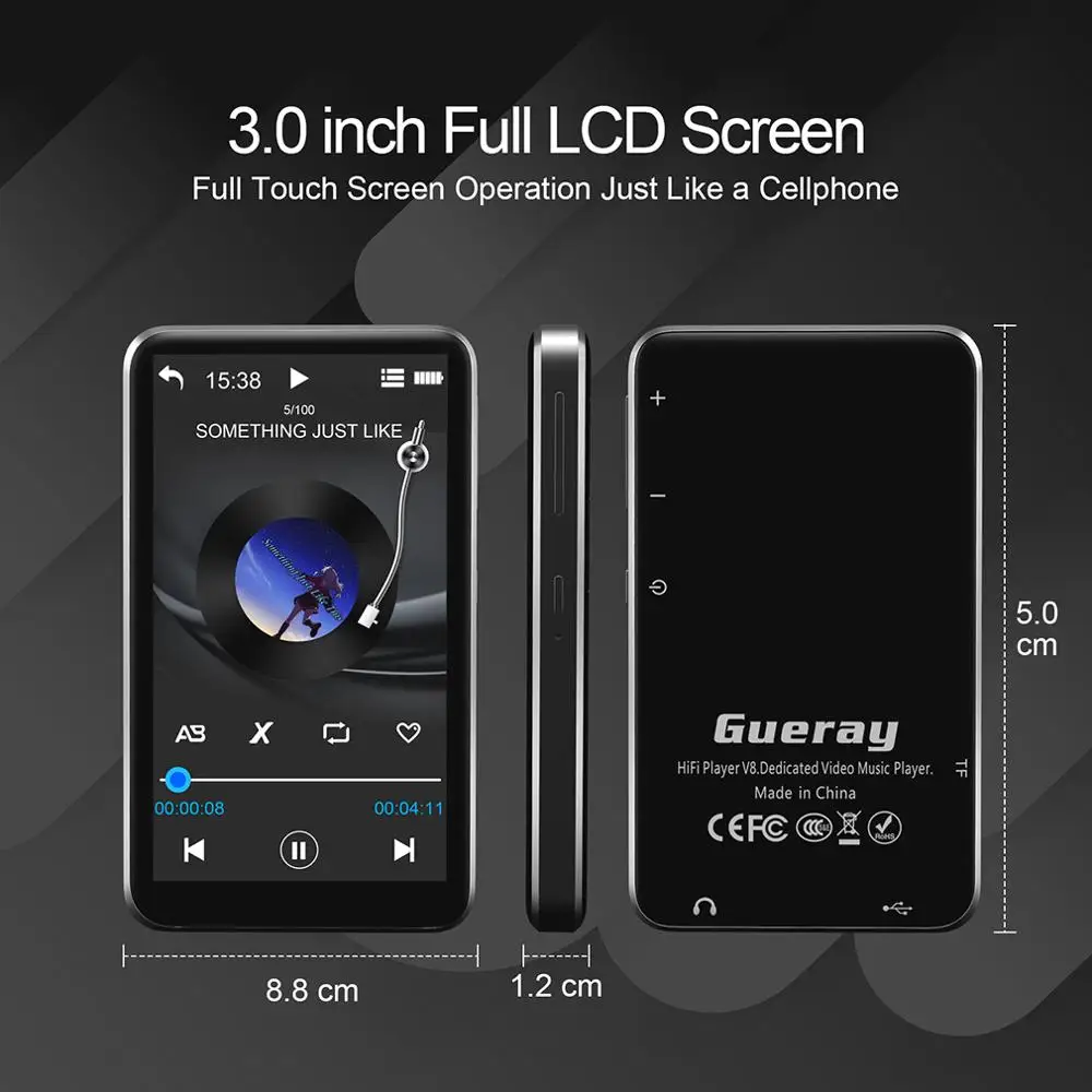 Mp3 плеер с сенсорным экраном 8 ГБ и Bluetooth колонкой Hi Fi музыкальный Walkman FM радио