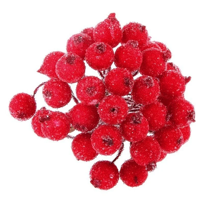 40 шт. мини Поддельные Фрукты Пена ягоды искусственный гранат красный букет цветов вишневого дерева тычинки Рождественские декоративные Двойные головки - Цвет: Красный