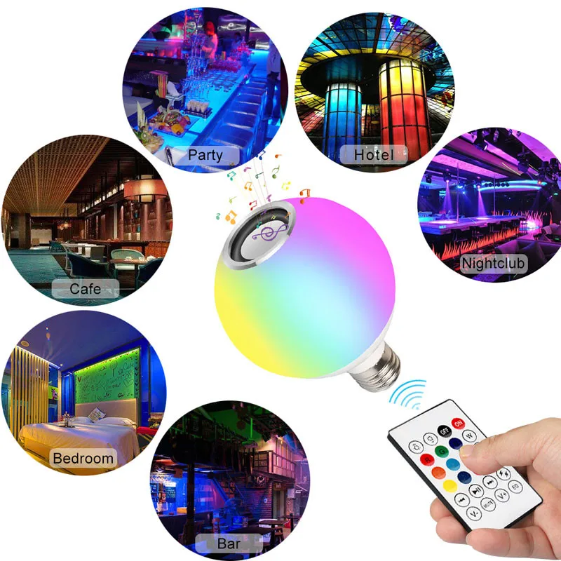 Умный E27 RGB белый Bluetooth динамик светодиодный светильник с лампочкой музыка воспроизведение с регулируемой яркостью беспроводной светодиодный светильник с 24 клавишами дистанционного управления